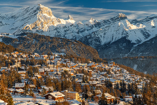 Villars l'hiver au coucher du soleil